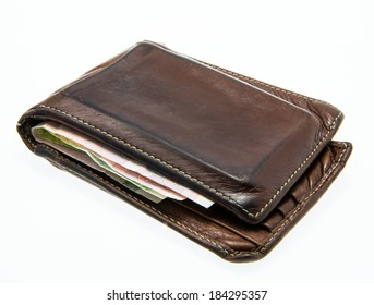 Old Vintage Used Leather Wallet Isolated On White