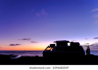 Old vintage van by the sea at sunset, Civitavecchia, Lazio, Italy - Powered by Shutterstock