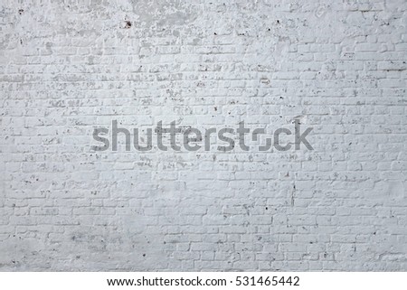 Old Vintage White Washed Empty Brick Wall For Texture Or Background.