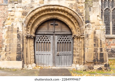 Old vintage wooden church door