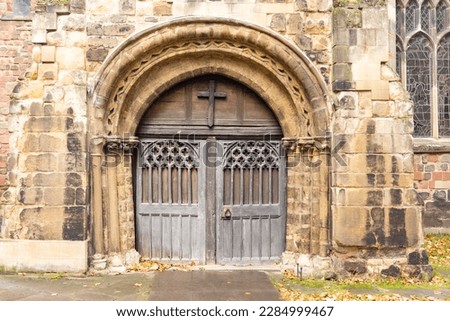 Old vintage wooden church door