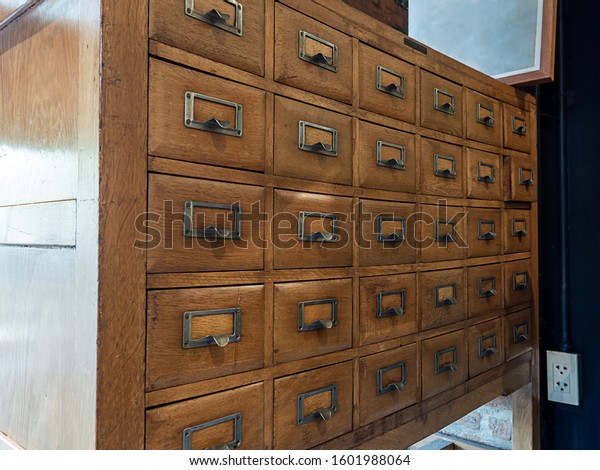 Old Vintage Wooden Library Card Catalog Vintage Objects Stock Image
