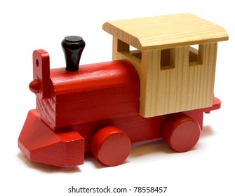 Old Vintage Wooden Toy Train On White Background