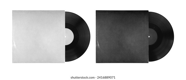 Old Vinyl CD Record Cover Package Envelope Template Mock Up. Black Scratched Shabby Paper Cardboard Square Texture. 