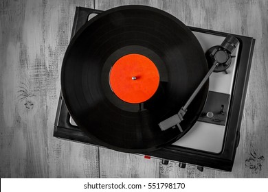 Old Vinyl Player For Standing On A Wooden Table