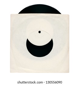 Old Vinyl Single Record Disc In Plain Sleeve, Isolated On White With Path