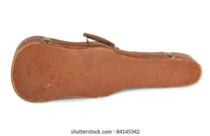Old violin case with a bow on a white background isolated