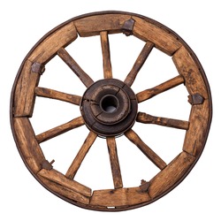 Old Wagon Wheel On A White Background