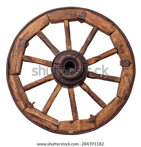 old wagon wheel on a white background