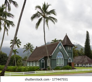 Stock photo of the old church in Hanalei in Kauai