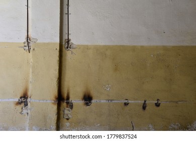 Old Wall In Abandoned Building With Burn Marks. 