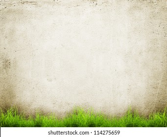 Old Wall And Green Grass Background