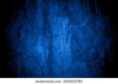 Old wall pattern texture cement blue dark abstract  blue color design are light with black gradient background.