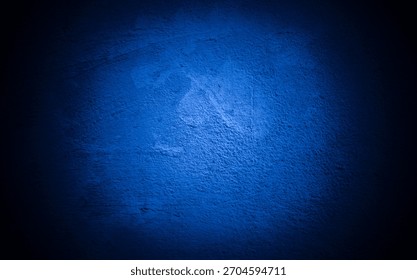 Old wall pattern texture cement blue dark abstract  blue color design are light with black gradient background.