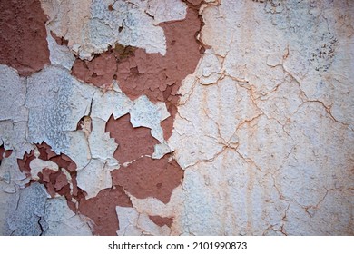 Old Wall With Peeling Paint. Rust And Paint