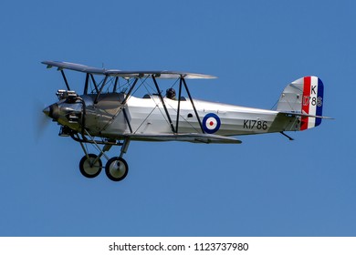 OLD WARDEN, BEDFORDSHIRE, UK – MAY 6, 2018: 1928 Hawker Tomtit K1786 G-AFTA, The Sole Survivor And Once Owned By Neville Duke, Displays At Old Warden's Season Premiere & 100 Years Of The RAF Airshow.