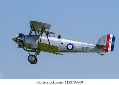 OLD WARDEN, BEDFORDSHIRE, UK – MAY 6, 2018: 1928 Hawker Tomtit K1786 G-AFTA, The Sole Survivor And Once Owned By Neville Duke, Displays At Old Warden's Season Premiere & 100 Years Of The RAF Airshow.