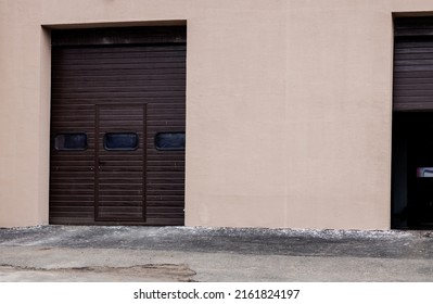 Old Warehouse Building With Entrance. Loading Door