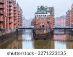 The old warehouse district (Speicherstadt) in Hamburg, Germany in winter. The largest warehouse district in the world is located in the port of Hamburg within the HafenCity quarter and is Unesco World