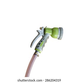 Old Water Spray Gun And Hose That Is  Isolated On White Background With Clipping Path