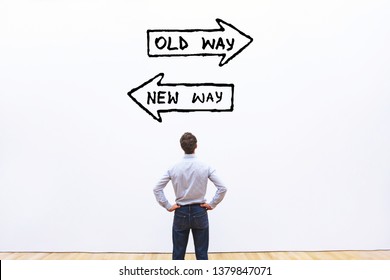 old way vs new way, improvement and change management business concept