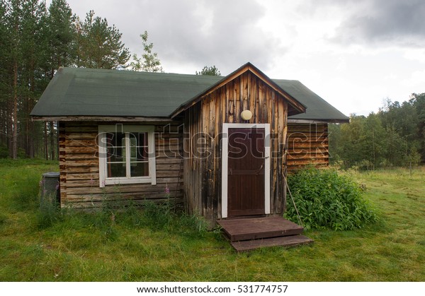 Old Weathered Cottage Rural Scandinavian Landscape Stock Photo
