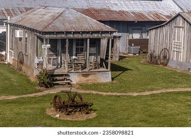 Old weathered exterior shacks at Shack Up Inn.