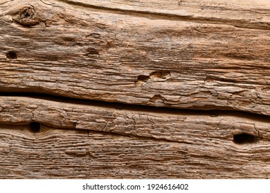 Old Weathered Pine Wood Beam From Barn Used As A Fireplace Mantel