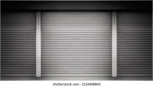Old weathered and rusty closed steel doors for steel metal store door backgroud and texture. - Shutterstock ID 2154408845