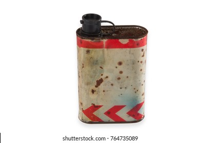 Old weathered tin can isolated on white background