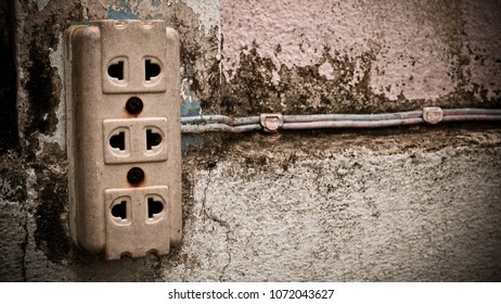 Old Weathered Unsafe Electric Plug Socket Stock Photo 1072043627 ...