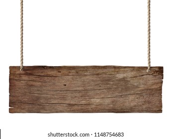 Old Weathered Wood Sign Isolated On White Background 