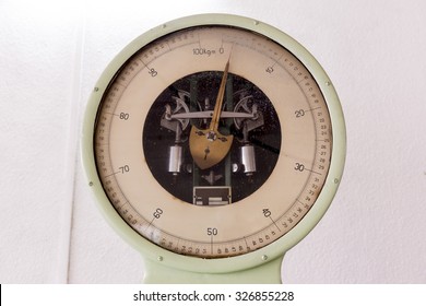 Old Weighing Machine In A Student Laboratory In An European Technical University. Facility Designed For Educational Research, Tests And Exams.