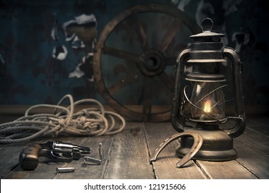 Old Western Background With Vintage Objects