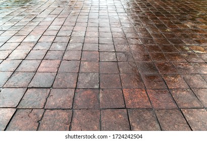 Old Wet Tiles Floor Texture Tiled Stone Background Marble Ceramic Mosaic Perspective View Square Terracotta