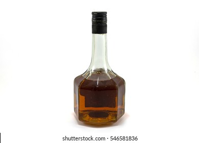 Old Whiskey In Beautiful Bottle On White Background.