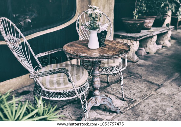 Old White Antique Wrought Iron Furniture Stock Photo Edit Now