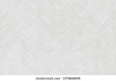 Old White Bamboo Weave Texture Background, Pattern Of Woven Rattan Mat In Vintage Style.