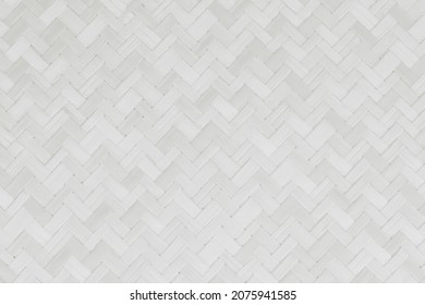 Old White Bamboo Weave Texture Background, Pattern Of Woven Rattan Mat In Vintage Style.