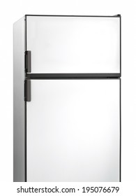 Old white fridge isolated on white. Vertical