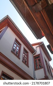 Old White Houses At Narrow Ways Around Ankara Castle. Little Way Houses. House Roof View From A Narrow Street Angle.