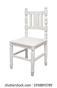 Old White Painted Wooden Chair Isolated On White