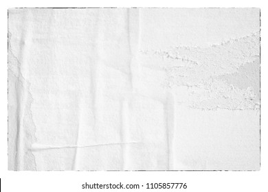 Old White Paper Poster Ripped Torn Vintage Creased Crumpled Texture Background Surface Blank Backdrop Text Space Wall Placard