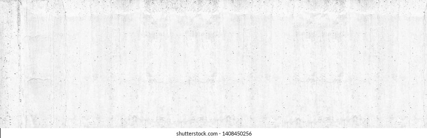 Old white washed concrete wall wide texture. Rough light gray cement surface panorama. Whitewashed panoramic background