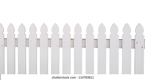 Old white wooden fence on white background