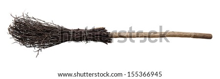 Old wicked broom isolated on white . witch's broomstick. A besom or more commonly known as the witches broomstick .It was often utilized in the magical practices of the Middle Ages 