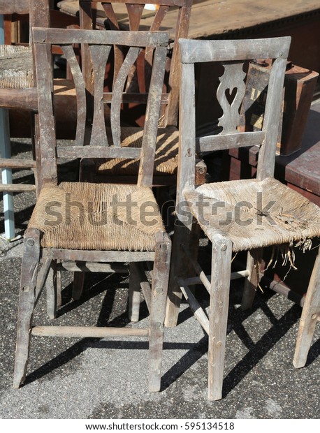 Old Wicker Chairs Sale Outdoor Antiques Stock Photo Edit Now 595134518