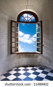 Old Wide Open Window In Castle.