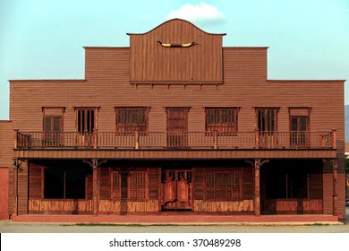 Old Wild West Desert Cowboy Town With Cactus And Saloon