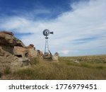 An old windmill on Thunder Basin National Grasslands in Wyoming 